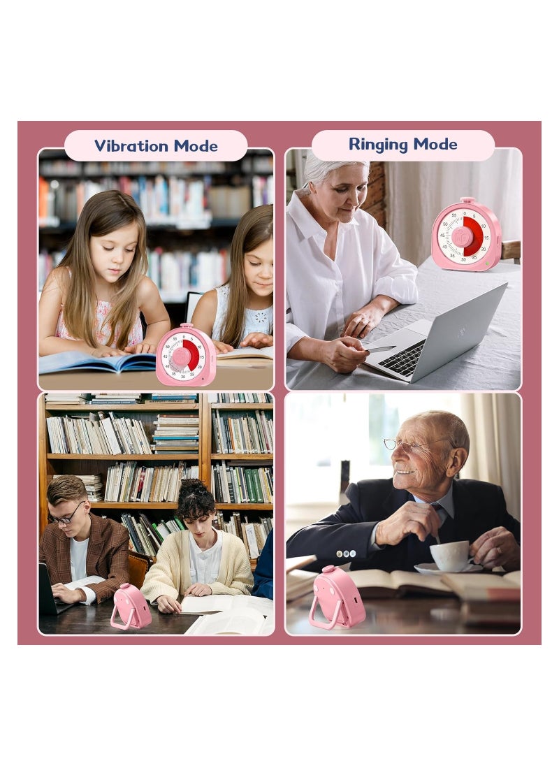 Rechargeable Visual Timer for Kids, 60-Minute Countdown Clock, Pomodoro Timer for Toddlers, Time Management Tool for Classroom, Office, and Library (Pink)
