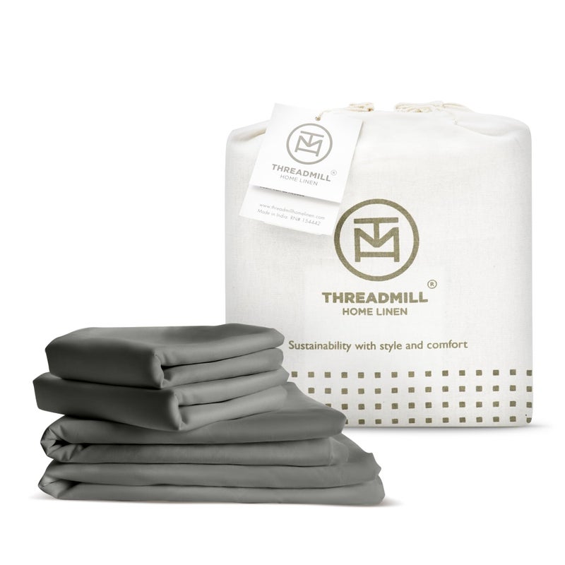 Threadmill Rayon Bamboo Queen Sheet Set  Viscose Bamboo Sheets for Queen Size Bed 4 Piece Dark Grey  Silky Soft Cool Lightweight Breathable  16 Inch Deep Pocket  Moisture Wicking  Cooling