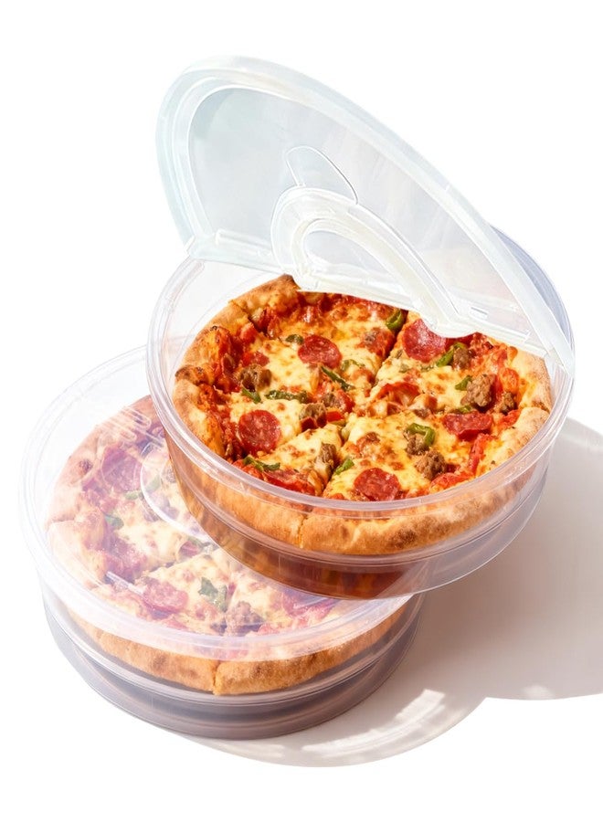 Vankcp 2 Pack 12 Inch Pie Carrier with Lid and Handle Reusable 2 Compartments Food Storage Container Plastic Pizza Storage Containers Round Pie Keeper for Cake Cheesecake Tortilla - Image 1