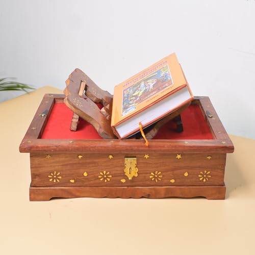 Santarms Handmade Wooden Quran Box with Fordable Rehal Stand for Holy Quran Sharif Geeta or gita Books | Book Stands for Reading Quran Sharif - Best Gift for Bride Or Bridal Sharif (13 * 4 Inch) - Image 2