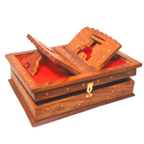 Santarms Handmade Wooden Quran Box with Fordable Rehal Stand for Holy Quran Sharif Geeta or gita Books | Book Stands for Reading Quran Sharif - Best Gift for Bride Or Bridal Sharif (13 * 4 Inch) - Image 3