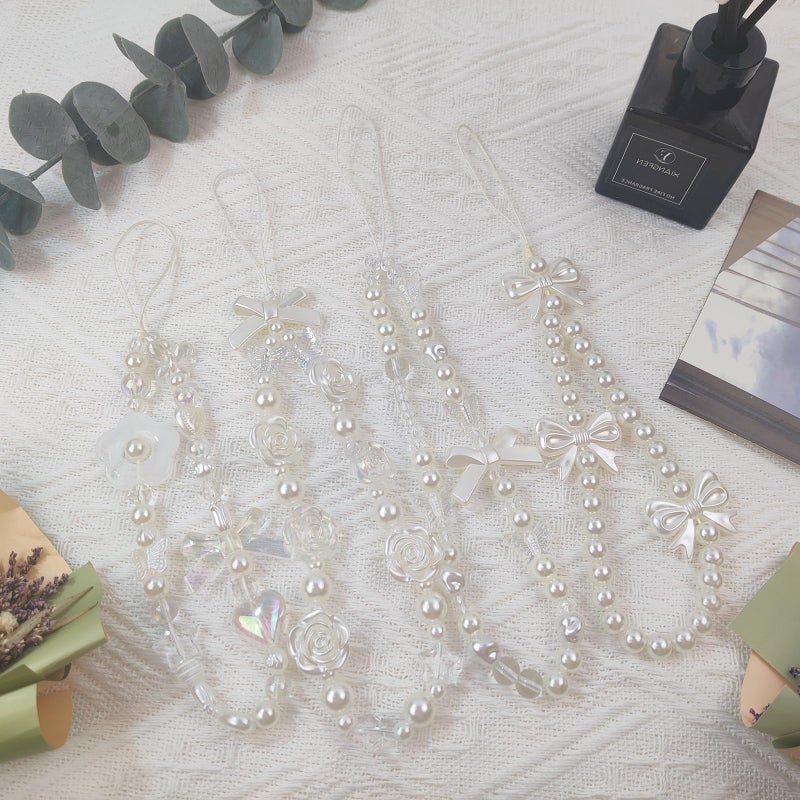 cioatu 4 Pieces Cute Phone Charms Beaded Phone Strap Aesthetic Y2K CellPhone Keychain Cute Bear Butterfly Heart Cool PhoneCharm for Bag Keychain Airpods Camera Pendants Decor (White Style) - Image 2