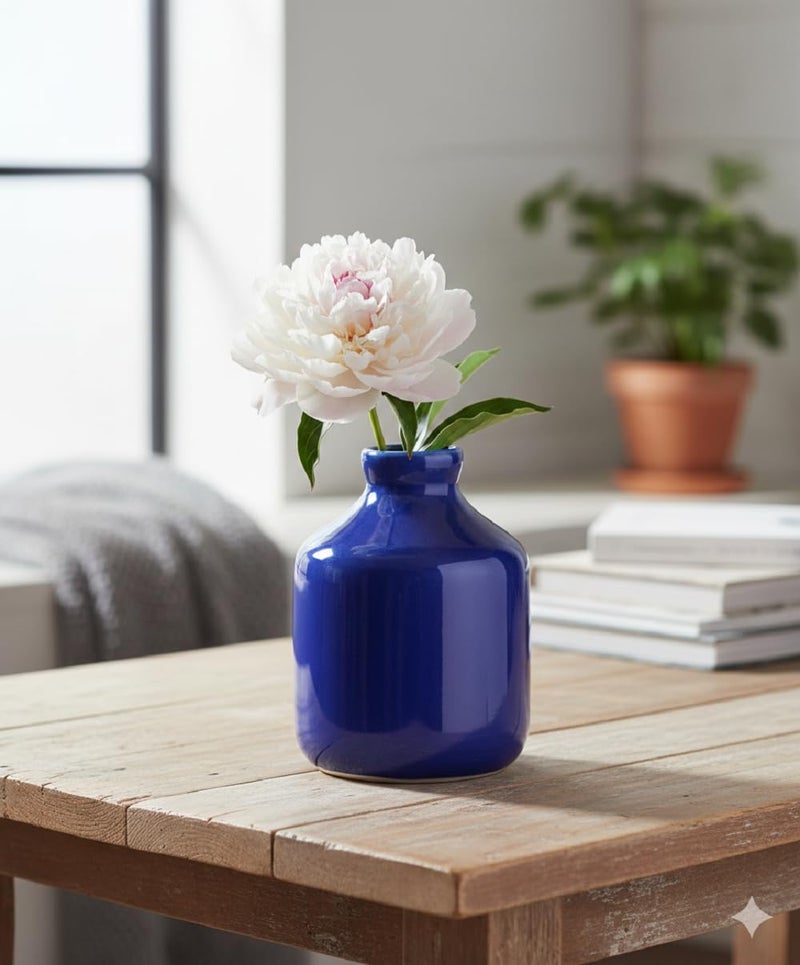 Mkd2 Rise Ceramic Flower Vase Pot Without Flowers, Small, Blue, 1 Piece for Home Decor, Living Room, Bedroom, Center Table and Office Decoration - Image 2
