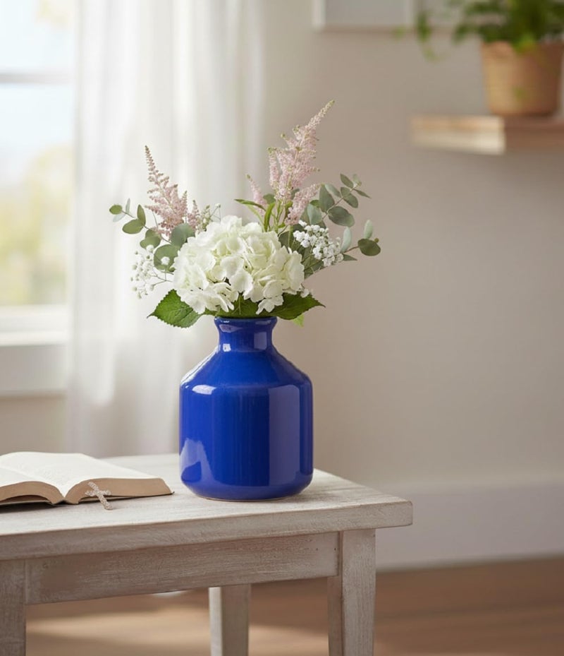 Mkd2 Rise Ceramic Flower Vase Pot Without Flowers, Small, Blue, 1 Piece for Home Decor, Living Room, Bedroom, Center Table and Office Decoration - Image 1