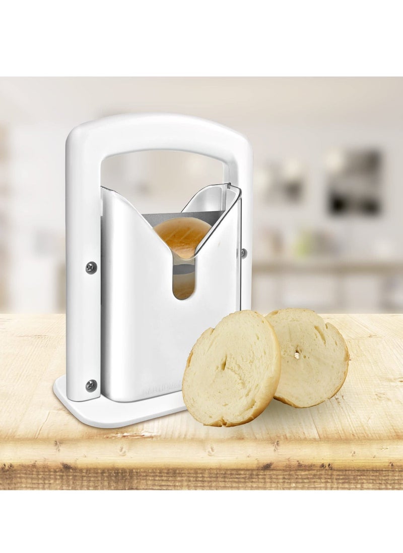 Y&D Bagel Slicer, Original Universal Slicer with Safe Grip and Safety Shield, Home Kitchen Bread Slicing Gadget for Bagels, Breads, Muffins, Buns, Rolls, White  - Image 3