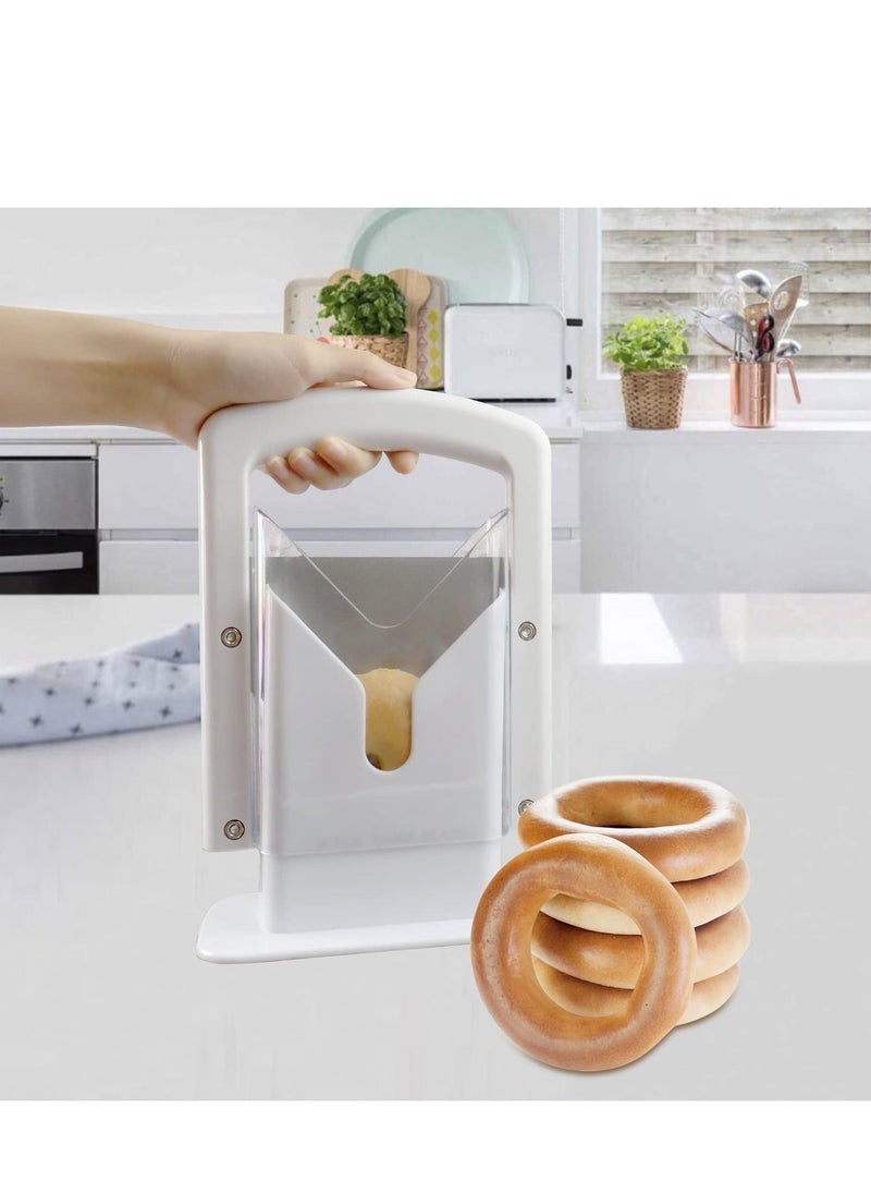 Y&D Bagel Slicer, Original Universal Slicer with Safe Grip and Safety Shield, Home Kitchen Bread Slicing Gadget for Bagels, Breads, Muffins, Buns, Rolls, White  - Image 2
