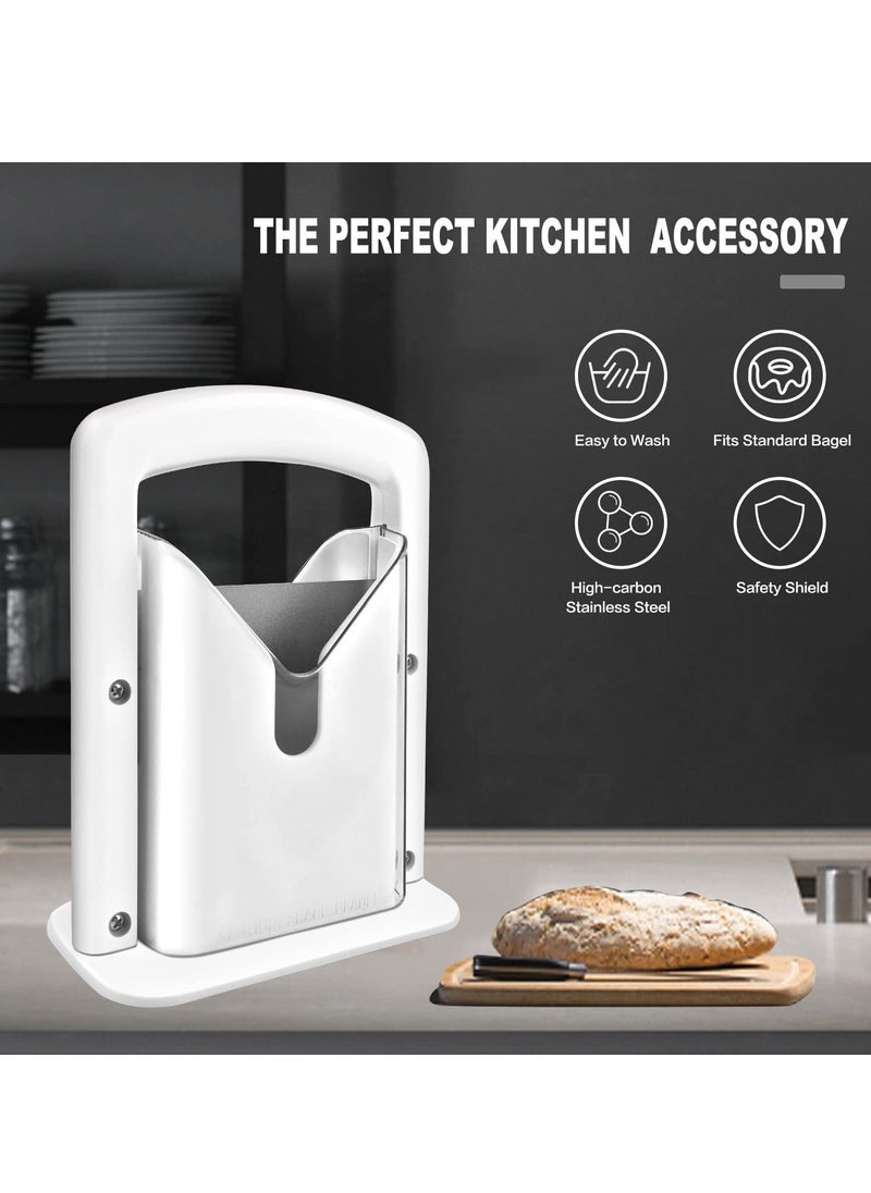 Y&D Bagel Slicer, Original Universal Slicer with Safe Grip and Safety Shield, Home Kitchen Bread Slicing Gadget for Bagels, Breads, Muffins, Buns, Rolls, White  - Image 4