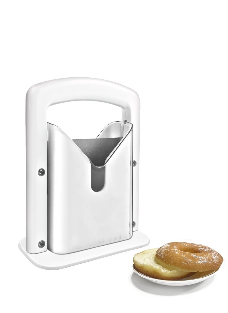Y&D Bagel Slicer, Original Universal Slicer with Safe Grip and Safety Shield, Home Kitchen Bread Slicing Gadget for Bagels, Breads, Muffins, Buns, Rolls, White  - Image 1