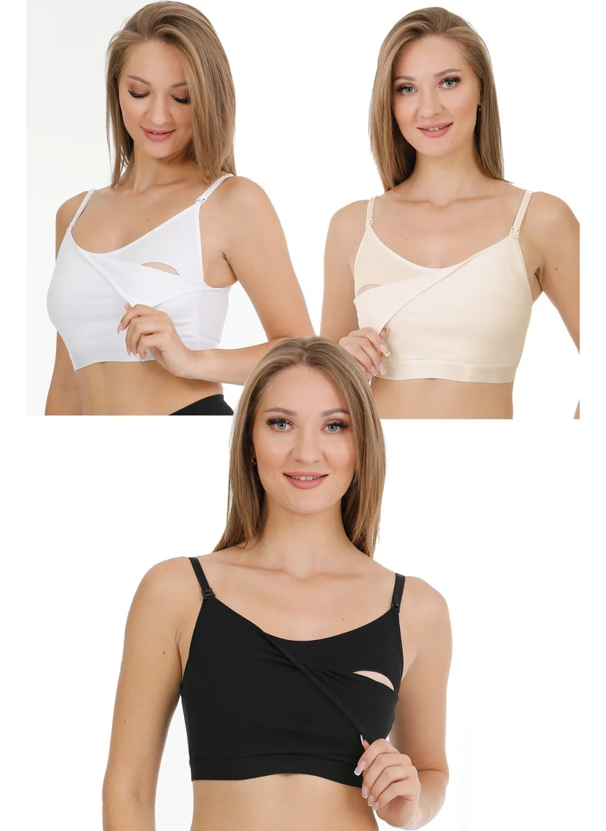 بارلانجري Nursing Half Undershirt Set of 3 Black-White-Skin