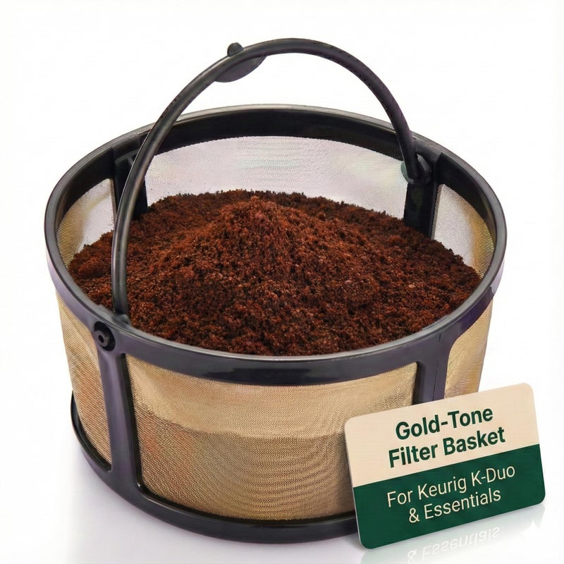 PUREHQ Reusable Keurig Mesh Coffee Filter Basket for K-Duo Essentials, Keurig Duo Hot & Iced Coffee Makers by PureHQ â€“ Refillable Gold Tone Carafe Filter for Ground Coffee - Image 1