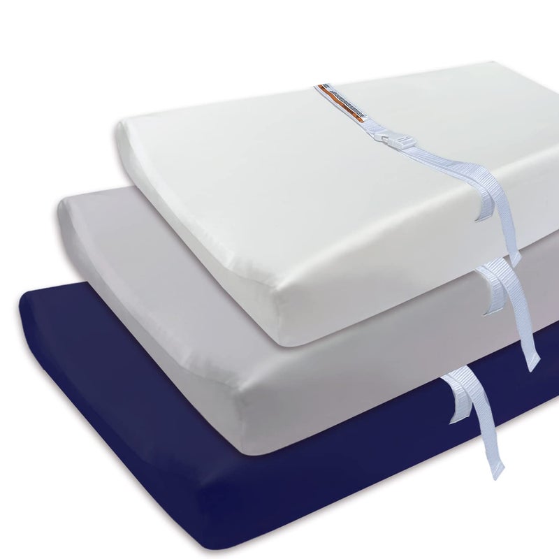 AMROSE 3 Pack Easy Care Changing Pad Covers Ultra Soft Microfiber Diaper Change Table Sheets for Baby Boys and Girls White Gray Navy