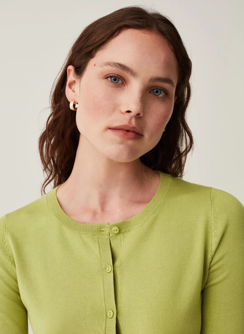 او في اس Cardigan with three-quarter sleeves and round neck