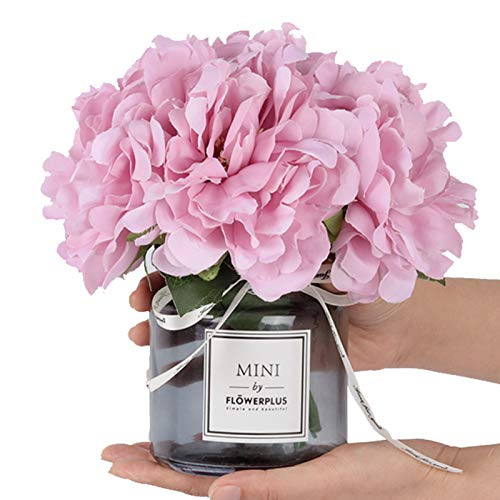 moomass Artificial Hydrangea and Glass vase, Ins Style Artificial Flower Glass Bottle Set, Suitable for Living Room, Dining Table, Office, Wedding, Hotel Banquet and Other Home Decoration. (Purple Pink) - Image 4
