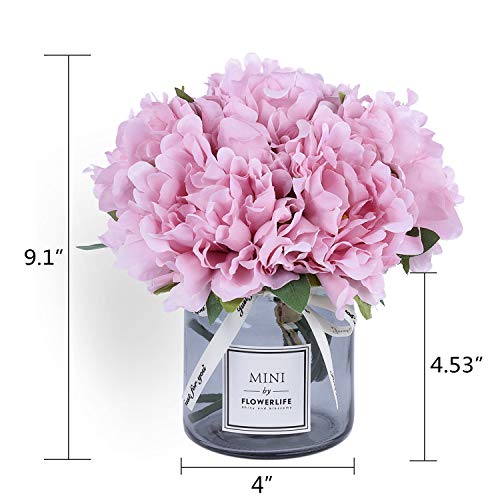 moomass Artificial Hydrangea and Glass vase, Ins Style Artificial Flower Glass Bottle Set, Suitable for Living Room, Dining Table, Office, Wedding, Hotel Banquet and Other Home Decoration. (Purple Pink) - Image 3