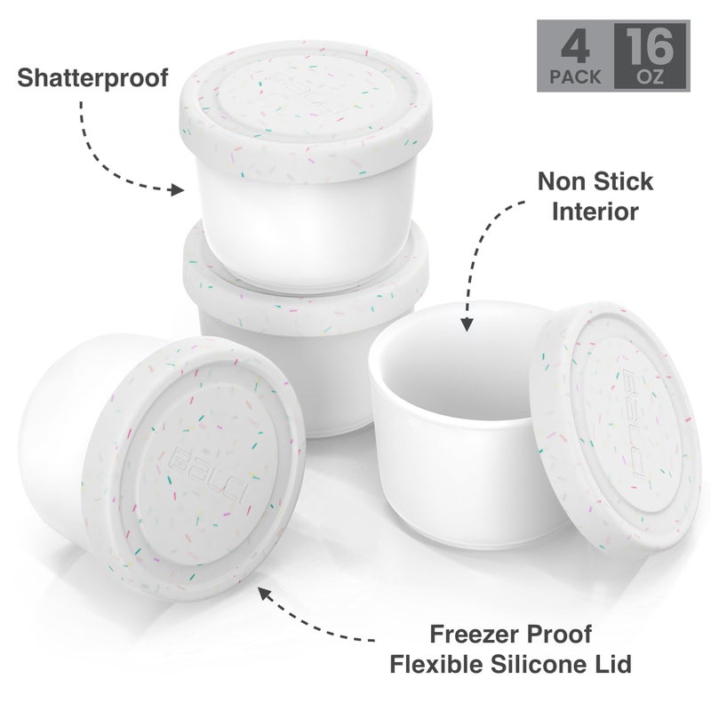 BALCI - 16oz Ice Cream Containers with Silicone Lids (Set of 4) - 1 Pint Each Freezer Food Storage Containers, Reusable, LeakProof, For Homemade IceCream Containers - White with Sprinkles - Image 4