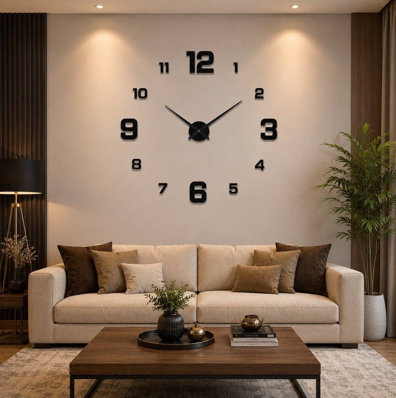 Dunekart DIY 3D Wall Clock- Large Frameless Acrylic Wall Clock for Living Room, Silent Non-Ticking Modern Wall Sticker Clock, Jumbo DIY Home Decor for Bedroom, Office & Dining Room, Black (1 pc) - Image 1