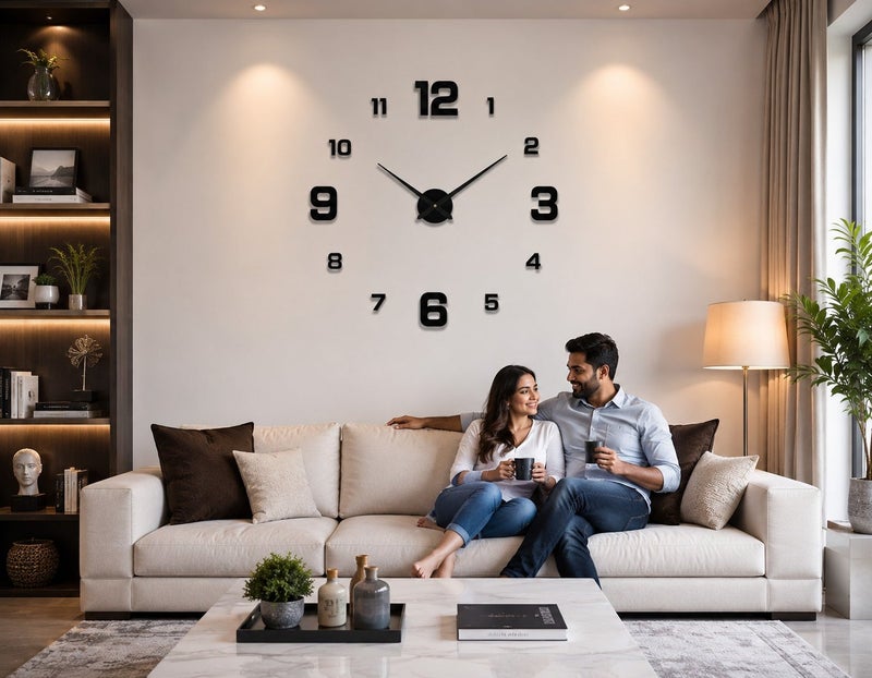 Dunekart DIY 3D Wall Clock- Large Frameless Acrylic Wall Clock for Living Room, Silent Non-Ticking Modern Wall Sticker Clock, Jumbo DIY Home Decor for Bedroom, Office & Dining Room, Black (1 pc) - Image 2