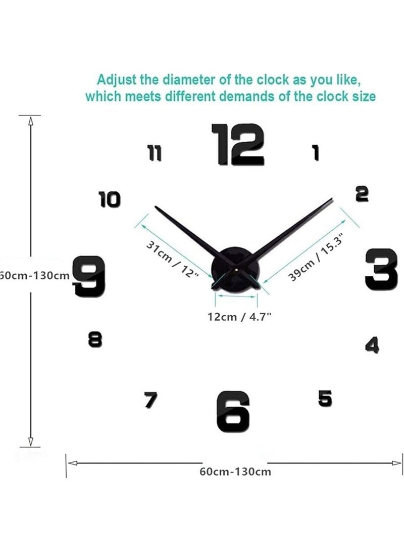 Dunekart DIY 3D Wall Clock- Large Frameless Acrylic Wall Clock for Living Room, Silent Non-Ticking Modern Wall Sticker Clock, Jumbo DIY Home Decor for Bedroom, Office & Dining Room, Black (1 pc) - Image 5