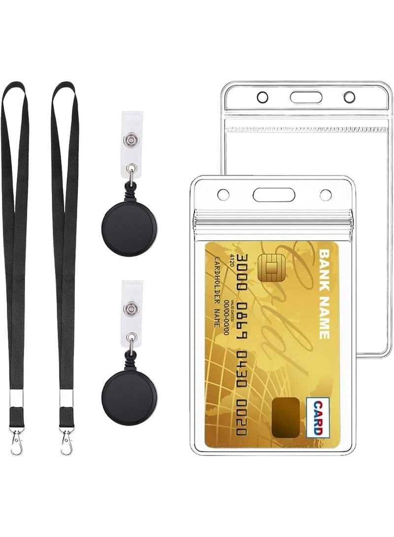 MCENTT 2 Pcs ID Badge Holder with Lanyard & Retractable Reel | Clear Plastic Vertical Card Holder for Office, School & Employee ID Cards - Image 1