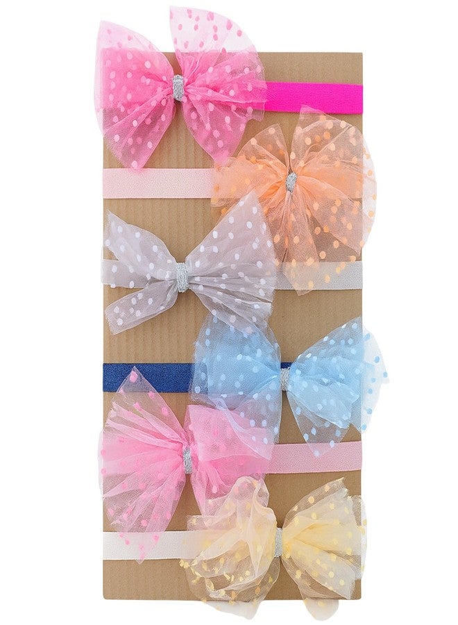 مجموعة SYGA المكونة من 6 قطع من عصابات الرأس للأطفال البنات - عصابات شعر مطاطية ناعمة مع فيونكات شبكية منقطة، إكسسوارات شعر للأطفال حديثي الولادة والأطفال الصغار من عمر 0-3 سنوات (التصميم 17)