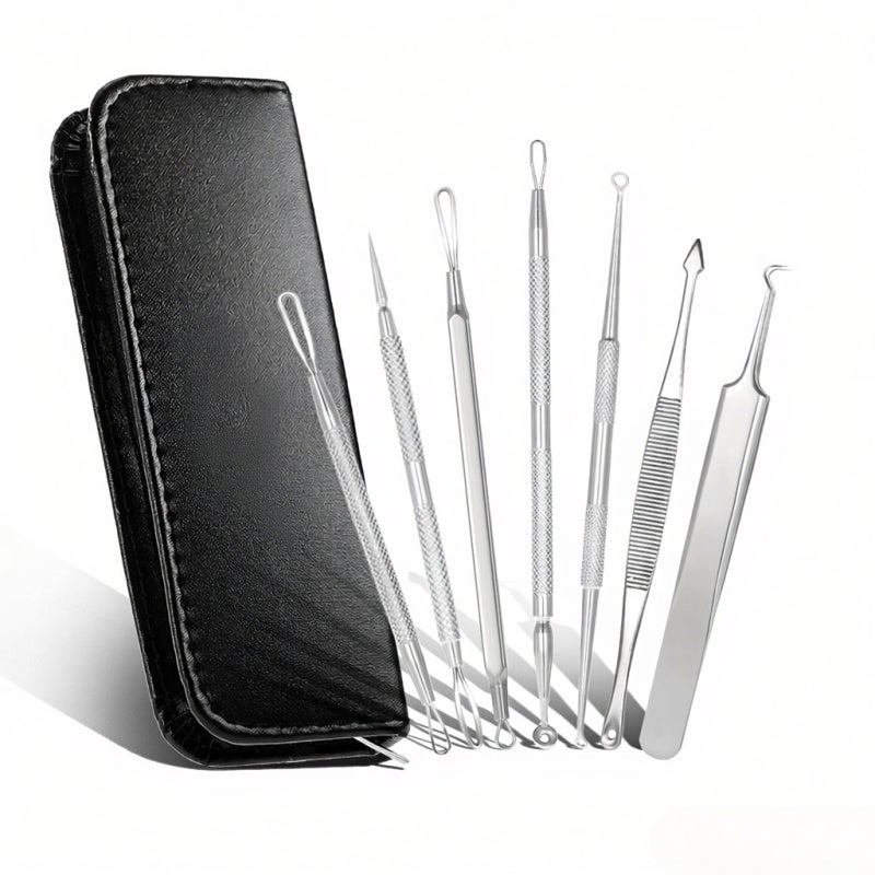 Abody 7pcs Blackhead Tool Acne Clip Facial Comedone Needle Set Facial Pimple Tweezer Stainless Steel Blemish Extractor - Image 1