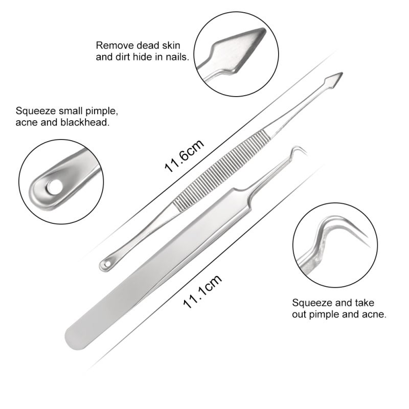 Abody 7pcs Blackhead Tool Acne Clip Facial Comedone Needle Set Facial Pimple Tweezer Stainless Steel Blemish Extractor - Image 2
