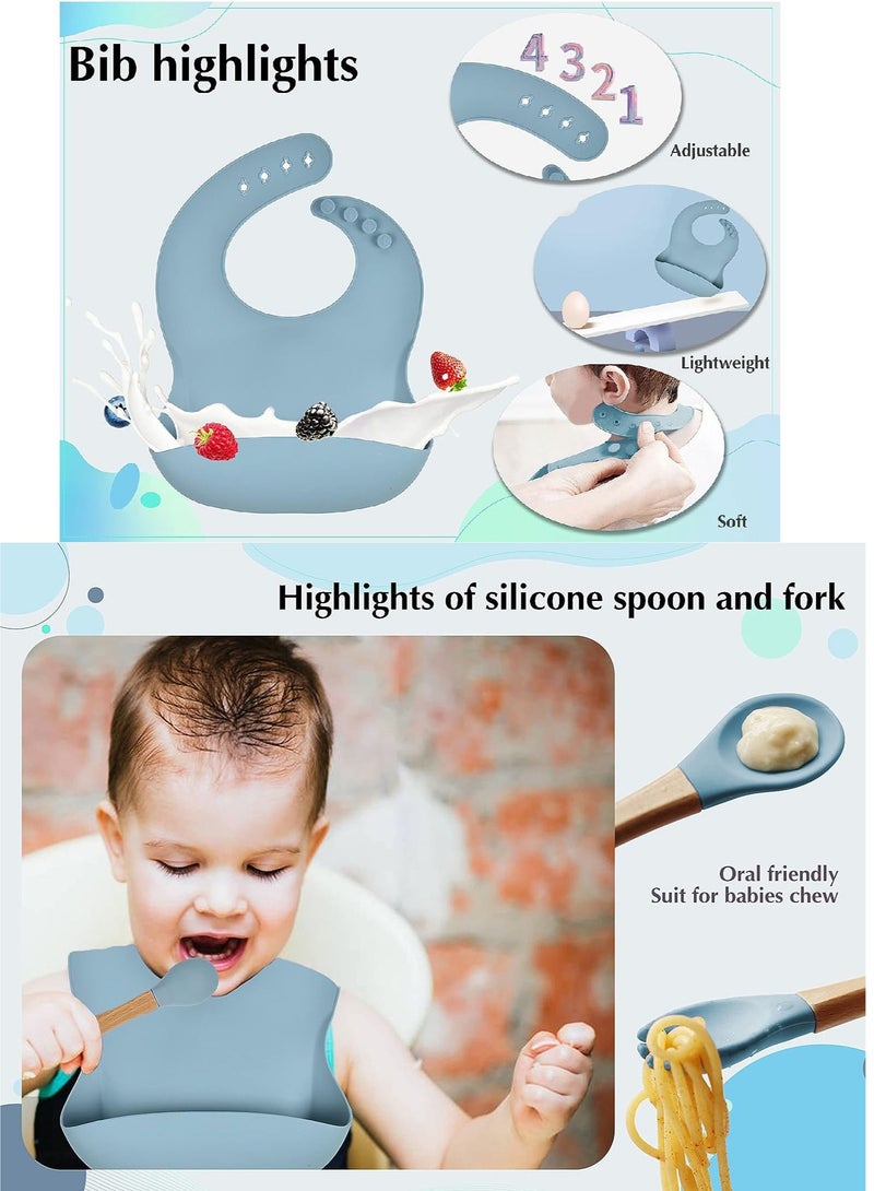 MissTiara مجموعة تغذية الأطفال مكونة من 8 قطع، مجموعة أدوات مائدة للأطفال من السيليكون الآمن غذائيًا، مجموعة أدوات مائدة وأطباق للأطفال على شكل سنجاب، مجموعة أواني طعام للرضع غير قابلة للانزلاق، أدوات تغذية ذاتية للطفل - Image 5