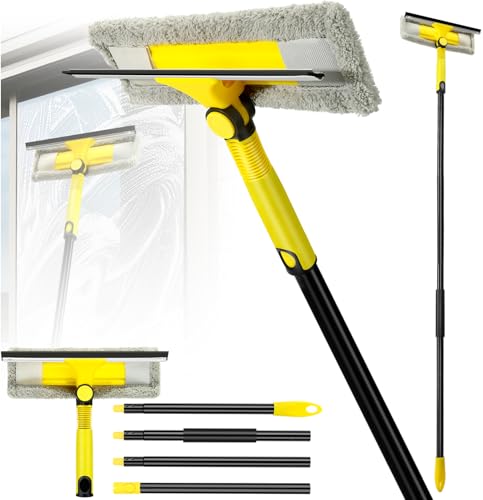 VOUBIEN Window Squeegee with Extension Pole for Home, Professional Squeegee for Window Cleaning Tool Kit with Scrubber, 2 in 1 Rotatable Window Washing Kit for Car Glass Shower Indoor & Outdoor High Windows - Image 1