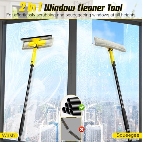 VOUBIEN Window Squeegee with Extension Pole for Home, Professional Squeegee for Window Cleaning Tool Kit with Scrubber, 2 in 1 Rotatable Window Washing Kit for Car Glass Shower Indoor & Outdoor High Windows - Image 2