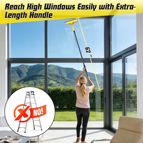 VOUBIEN Window Squeegee with Extension Pole for Home, Professional Squeegee for Window Cleaning Tool Kit with Scrubber, 2 in 1 Rotatable Window Washing Kit for Car Glass Shower Indoor & Outdoor High Windows - Image 3