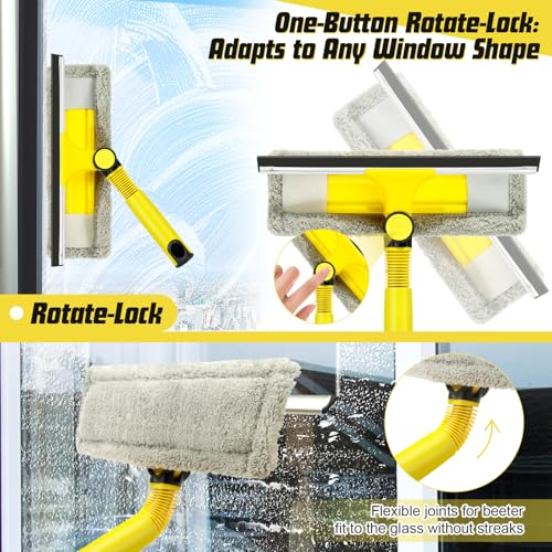 VOUBIEN Window Squeegee with Extension Pole for Home, Professional Squeegee for Window Cleaning Tool Kit with Scrubber, 2 in 1 Rotatable Window Washing Kit for Car Glass Shower Indoor & Outdoor High Windows - Image 4