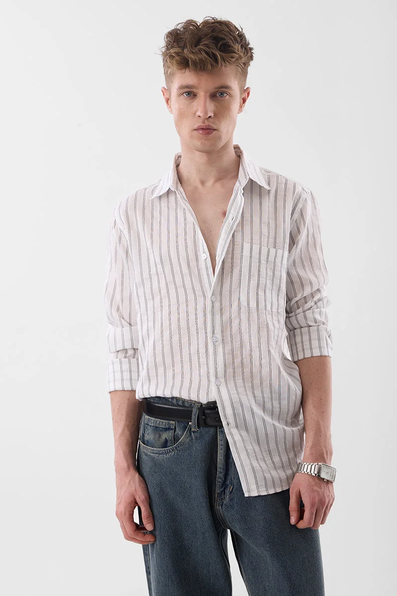 SNITCH Off-White Stripes Slim Fit Stretch Luxe Shirt