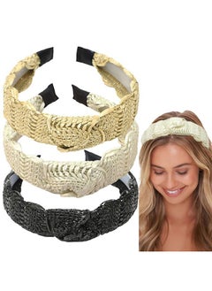 Ondder Straw Headbands for Women Top Knot Headband Summer Beach Womens Headbands Hair Accessories for Women Girls  - Image 1