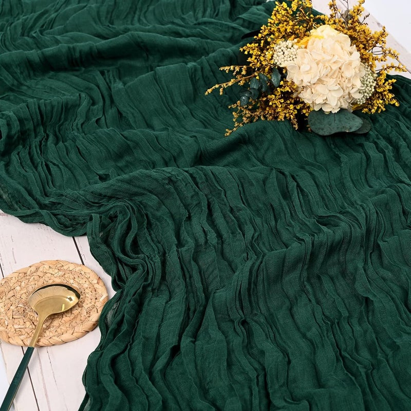 MAKINGTEC Cheesecloth Table Runner 35 x 118 Inch Gauze Tablecloth Boho Wedding Decor 10 Ft Rustic Wedding Decorations Vintage Table Centerpieces for Reception Bridal Shower Birthday (1 Pack Emerald Green) - Image 4