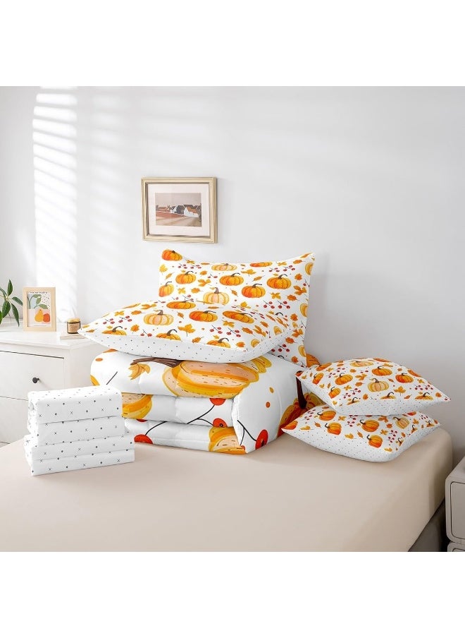 Erosebridal - Erosebridal 7Pcs Pumpkin Comforter Sets Twin Size, Happy Fall Y'all Comforter Set Autumn Leaves Bed in a Bag - Image 1