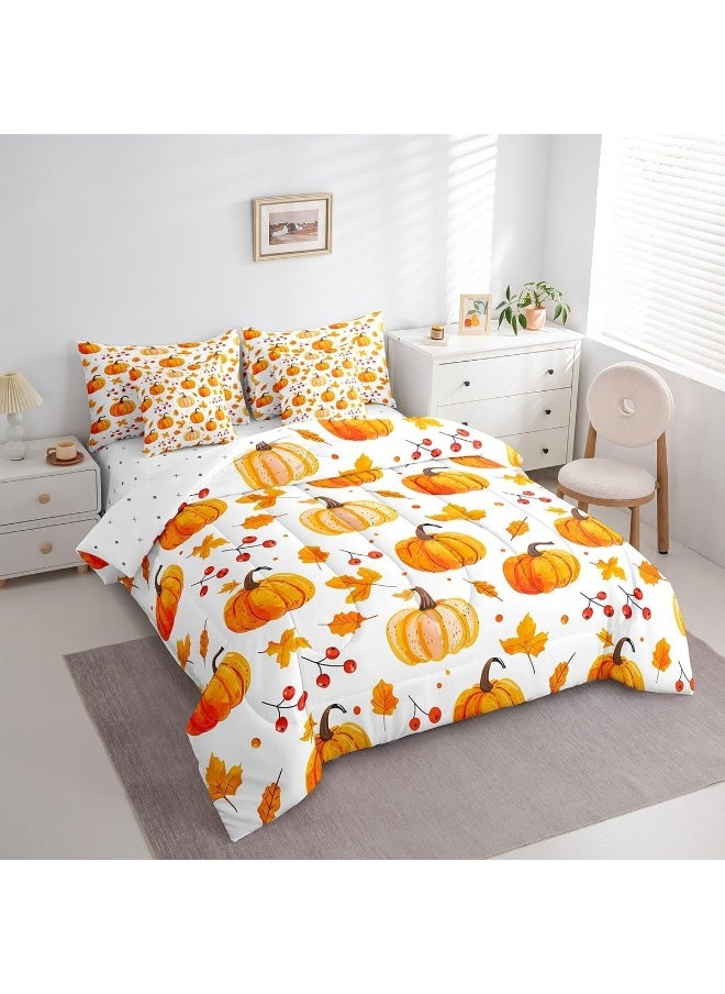 Erosebridal - Erosebridal 7Pcs Pumpkin Comforter Sets Twin Size, Happy Fall Y'all Comforter Set Autumn Leaves Bed in a Bag - Image 1