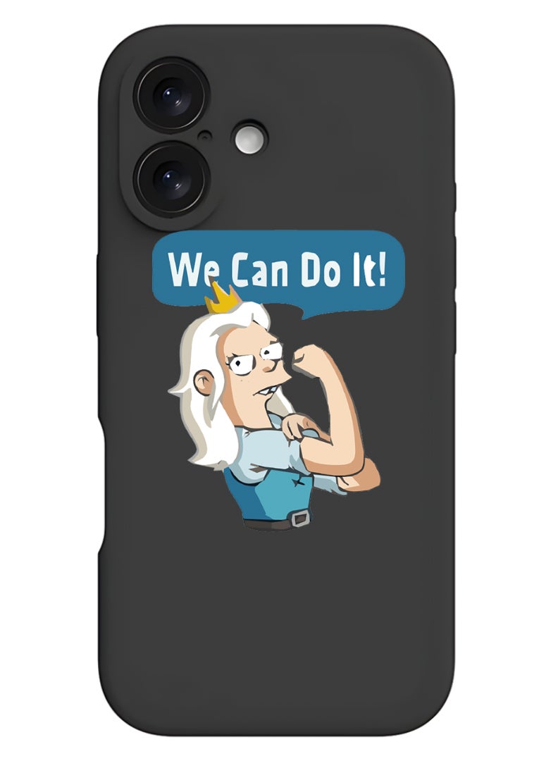 Theodor iPhone 16 Plus Black Protective Slim Fit Case Liquid Silicone Cover with Full Body Protection Anti-Scratch Shockproof Case For iPhone - We can do it-01 - Image 1