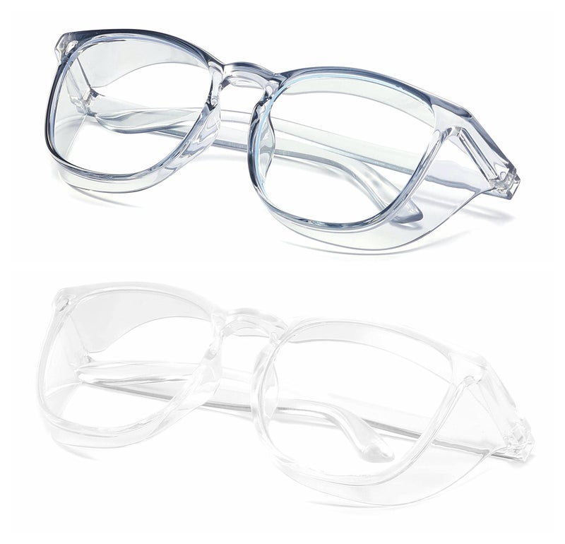 Alsenor Safety Glasses Anti Fog Goggles Protective Eyewear Blue Light Blocking Anti Dust UV Protection Glasses For Men Women (2 Pack (Blue + Clear)) - Image 1