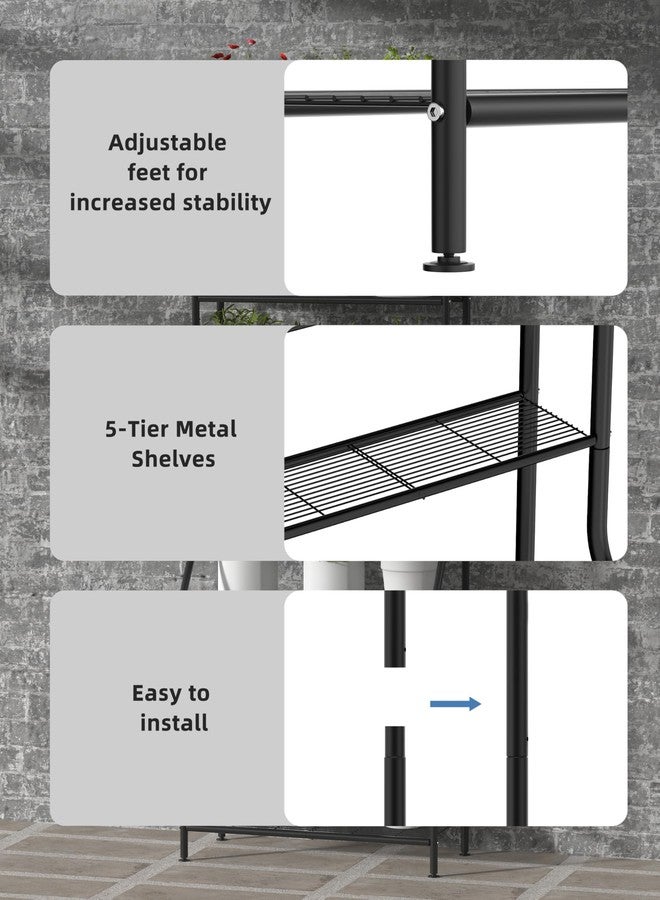 Livilord Plant Stand Indoor Outdoor,5-Tier Metal Tall Plant Stands for Multiple Flower Planter Holder, Large Waterproof Plant Shelf for Living Room Garden Balcony, Black - Image 3