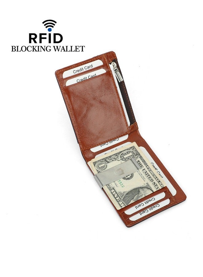 RFID Blocking Genuine Leather Men's Wallet - Card Holder Coin Holder Bag Travel Essentials With Money Clip And Coin Pocket  - Image 4