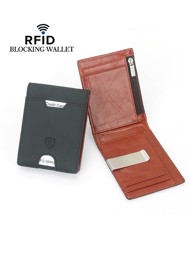 RFID Blocking Genuine Leather Men's Wallet - Card Holder Coin Holder Bag Travel Essentials With Money Clip And Coin Pocket  - Image 3