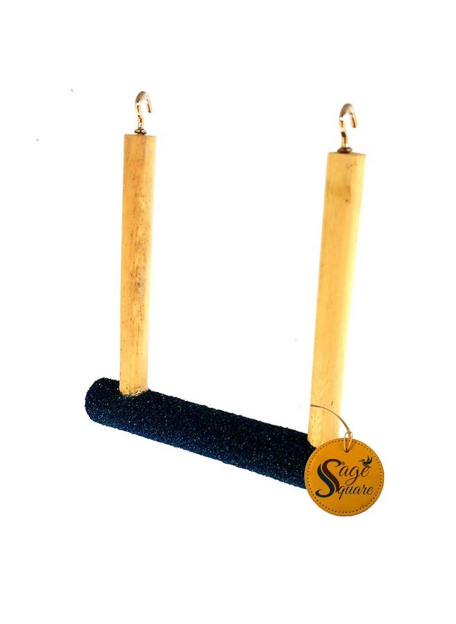 Sage Square Natural Wood Sand Perch Playful Climbing Cage Accessory Hanging Perch Bird Stand/Toy (Size - 5" X 6.5")  - Image 3