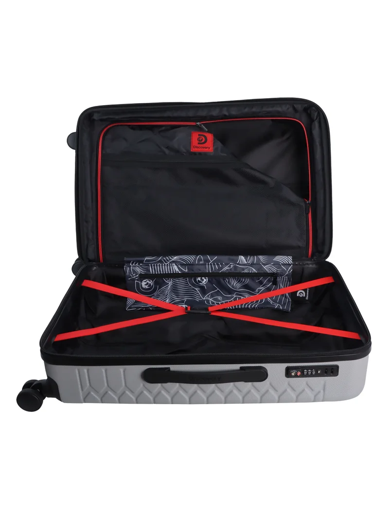 Discovery Discovery Reptile ABS Hardshell Large Check-In Luggage Silver, Durable Lightweight Expandable Suitcase, 4 Double Wheel With TSA Lock Trolley Bag (28 Inch).