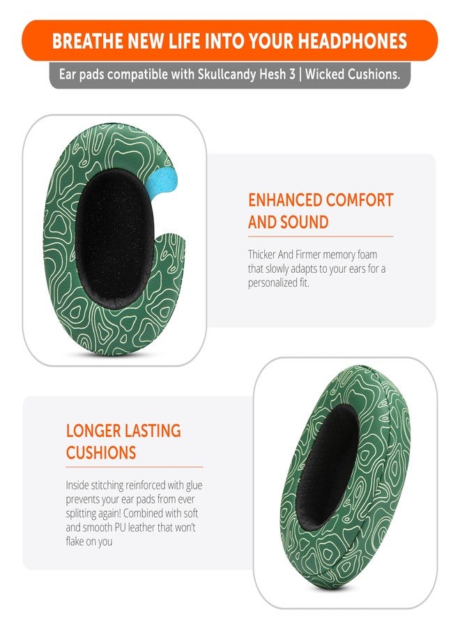 WC وسادات أذن بديلة متوافقة مع سماعات Skullcandy Hesh 3 وCrusher فوق الأذن، من إنتاج Wicked Cushions | متانة وسماكة وراحة محسّنة | لون الزمرد - Image 4