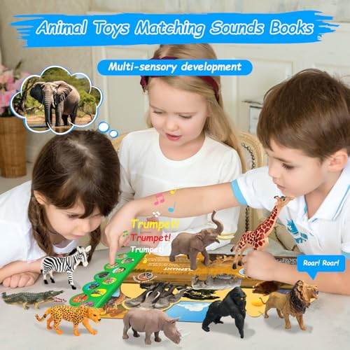 iGRATENS Safari Animals Figures Toys with Sound Books 10PCS Realistic Jungle Animals Figures Safari Animals Book with 10 Buttons Zoo Animal Toys Learning Toy for 3 Year Old Boys Girls Kids - Image 5