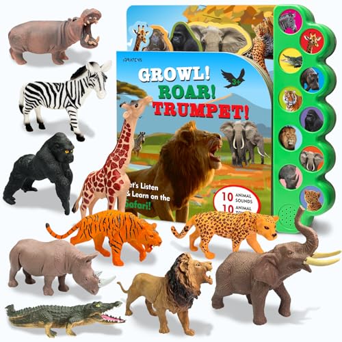 iGRATENS Safari Animals Figures Toys with Sound Books 10PCS Realistic Jungle Animals Figures Safari Animals Book with 10 Buttons Zoo Animal Toys Learning Toy for 3 Year Old Boys Girls Kids - Image 1