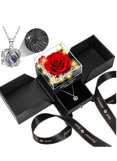 spa luxetique Preserved Red Real Rose with Heart I Love You Necklace -Eternal Flowers Rose Birthday Gifts for Women Her Mom Wife Girlfriend Grandma on Valentines Mothers  - Image 1