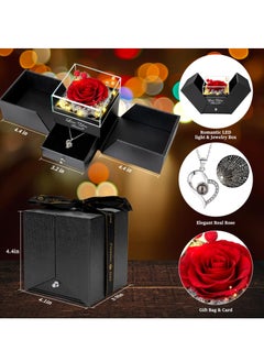 spa luxetique Preserved Red Real Rose with Heart I Love You Necklace -Eternal Flowers Rose Birthday Gifts for Women Her Mom Wife Girlfriend Grandma on Valentines Mothers  - Image 2