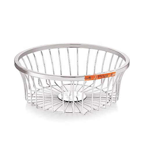 Priya Stainless Steel Fruit Basket Bowl for Kitchen Counter & Dining Table – Dolphin Round Design, 11-Inch Diameter, Chrome Finish, Beautiful, Rust-Resistant, Durable Fruit Storage Bowl - Image 1