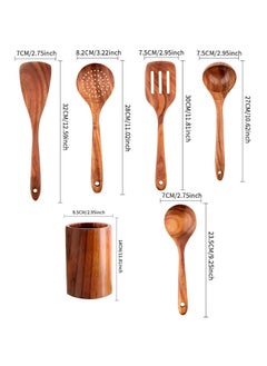 XICEN 6-Piece Wooden Spoons for Cooking,flat spatula+ three-line spatula+ slotted spoon + seasoning spoon+ large spoon+ storage bucket  - Image 2